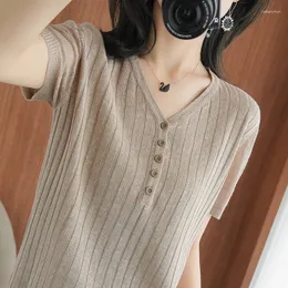 Women's Sweaters Ice Silk Short -sleeved Pullovers 2023 Korean Casual V -neck Top Women's Versatile Loose And Thin Summer Knit Sweater