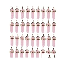 Charms Gold Color Natural Stone Rose Quartz Stones Crystal Pillar Chakra Pendants For Necklace Earrings Making Accessories Wholesale Dhivm