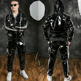 Skórzana męska sztuczna motocyklowa motocyklowa odzież sportowa Czarna Kaptura Kurtka z długim rękawem Zestaw Fashion Lose Casual Suit 230324