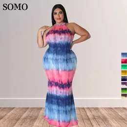 Plus Size Dresses Summer Clothes Fashion Tye Died Sleeveless Maxi Long Dress Hip Wrap Sexy Women Wholesale Dropshipping 230307