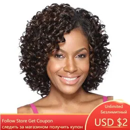 Synthetic Wigs GNIMEGIL Curly Female Natural Kinky Afro for Black Women Dark Brown Hair Curl African American Woman 230324