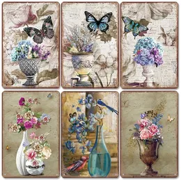 Vintage bunte Blumen Kunst Poster Metall Malerei Sonnenblume Gänseblümchen Schmetterling Metallplatte für Wohnzimmer Zuhause Wand Kunst Dekor Platte 30 x 20 cm W03