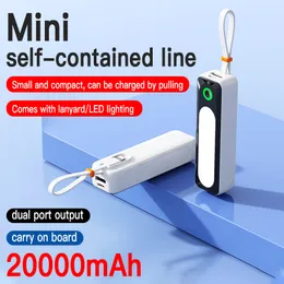 Mini Portable Power Bank 5000mAh Charger Snabbladdning Slim Externt batteri Intern kabel för iPhone Xiaomi Huawei QC3.0