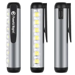 Mini LED Pocket ficklampa xpe cob lamppärlor ultraljus fackla med klippmagnet arbete lätt vattentät USB -laddningsbar ficklampa