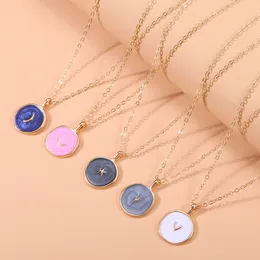 Bulk Price Ladies Alloy Dripping Oil Pendant Necklaces Geometric Love Moon Lightning Star Female Clavicle Necklace Gift