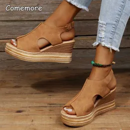 Сандалии Comemore New Platform Women Sandals High Heels Shoes 2023 Летние платья Beac Pumps Slingback Casual КЛИНЯ