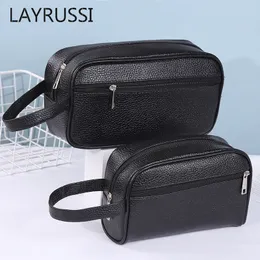 Cosmetic Bags Cases LAYRUSSI Men Travel Makeup Fashion Leather Solid Color Wash Casual Toiletry Neceser Hombre Marca Lujo 230325