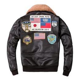 Men's Leather Faux Air Force G1 Flight Jacket Thickening Quilted Top Layer Cow Men Coat Winter s M212 230324