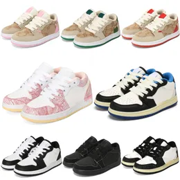 2022 الأطفال 1S Kids Basketball Shoes Shoes Scotts SboSidian Chicago Game Royal Sneakers Mid Tie-Dye Girls Boy Baby Shoe Size 24-37