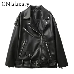 Women's Jackets CNlalaxury 2023 Faux Leather Jacket Women Casual PU Loose Motorcycle Outwear Female Streetwear Oversized Coat Korean Chic Spring 230324