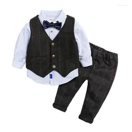 Set di abbigliamento Modelli Primavera Autunno British Wind Abito da ragazzo per bambini Gentleman Gilet manica lunga Set 2 pezzi Blazer Pantaloni