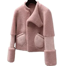 Pelliccia da donna finta invernale solida semplice granulare di pecora tosata cappotto di alta qualità da donna giacca double-face in lana di agnello stile straniero