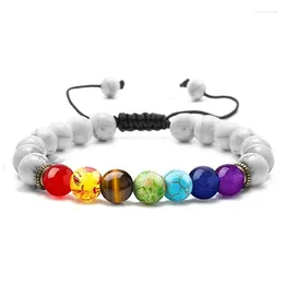 Strand 7 Chakra Reiki Natural Stone Bracelet Tiger Eyes Turquoises Round Beads Lucky Charms Jewelry 선물 남성 여성을위한 팔찌