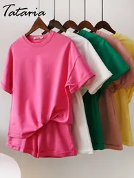 Zweiteilige Damenhose, klassischer Trainingsanzug, lässige grüne Anzugshorts mit T-Shirt für und Top, lockere Übergröße, 100 % Baumwolle, Sommer-Sets 230325