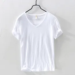 Men's TShirts Summer 100 Cotton Tshirt Men Vneck Solid Color Casual T Shirt Basic Tees Plus Size Short Sleeve Tops Y2449 230325