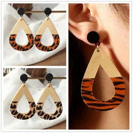 Stud Earrings Fashion Geometric Hollowed-out Leopard For Women Girls Exaggerated Statement Wooden Animal Print Jewelry