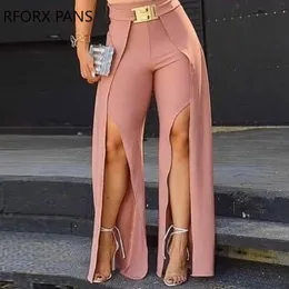Men's Pant Solid Long Slit With Belt Sexy Casual Fashion 230324