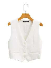 Kvinnorjackor Zevity Women Fashion V Neck Single Breasted Short Vest Office Lady Sleeveless Chic White Suit Slim Waistcoat Tops CT556 230325