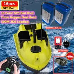 ElectricRC Boats 16 Point GPS BAIT 3 Hoppers 500m 2 kg Last Auto Feed Return Fishing With Fish Finder RC till 230325