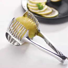스테인리스 스틸 레몬 토마토 슬라이서 클램프 디자인 야채 과일 절단기 파쇄기 다기능 양파 홀더 주방 액세서리