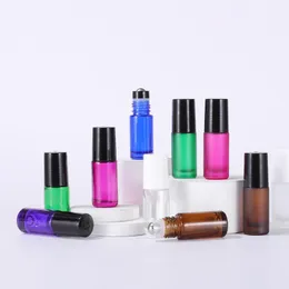 Many Colors Thick Glass Roll On Bottles 5ml With Metal Ball Roller Black White Cap For Cosmetics Make Up