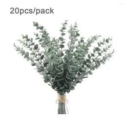Kwiaty dekoracyjne 20pcs łodygi pozostawiają dekoracje domu gałąź sztuczne eukaliptusowe centralny punkt prawdziwy dotyk zieleń ślub sztuczna roślina faux dla