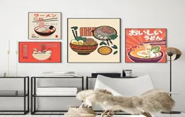 Schilderijen ramen noedels met eieren canvas poster Japanse vintage sushi voedsel schilderen retro keuken restaurant muur kunstdecoratie 7206345