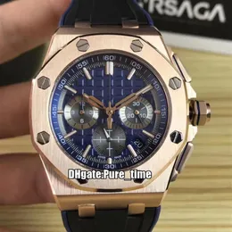 New 26480TI OO A027CA 01 Blue Dial Miyota Quartz Chronograph Mens Watch Stopwatch Rose Gold Case Rubber Strap Sport Watches 42mm W309w