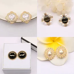 23SS 20Style Mixed Brand Designer Double Letters Stud Simple 18K Gold Plated 925 Silver Circle Women Crystal Rhinestone Pearl Earring Wedding Party Jewerlry