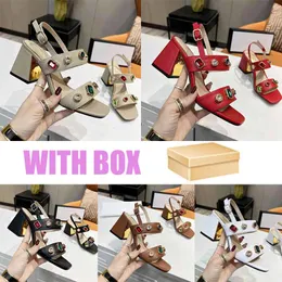 Designer Square Head Crystal Sandals Metal Buckle Leather luxuryThick heel Sandals Women Commuter Leisure Versatile Mid Heel Sandals Size 35-43