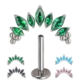 Ringos de nariz pregos ASTM 36 Pierc 7 Cz Marquise com tribead cluster rosqueado Os brindes da cartilagem de lábios de lábios de piercing Jóias 230325