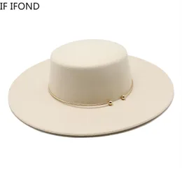 Stingy Brim Hats French Style 10CM Wide Derby Top Socialite Wind Hepburn Wool Felt Fedoras Elegant Wedding Dress 230325