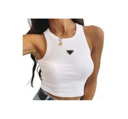 Mulheres TShirt Verão Branco Mulheres Tops Tees Crop Top Bordado Sexy Alças Preto Regata Casual Sem Mangas Backless Top Camisas Designer de Luxo Cor Sólida Ves