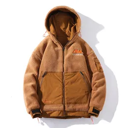 Jackets masculinos imitação de moda sherpa bordou casaco quente de inverno ao ar livre ferramentas de ferramentas de ferramentas espessadas casuais casuais casais roupas 230325