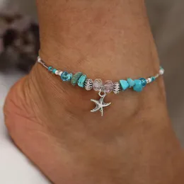 Boho Hadmade rozgwiazda Anklet dla kobiet regulowane turkusowe paciorki obrączki bransoletki moda lato biżuteria na stopy hurtownia