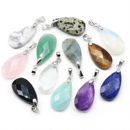 Reiki Healing Natural Stone Pendant Opal Quartz Amethysts Amazonite Lapis Pink Crystal Long Water Drop Charm Pendants for Women