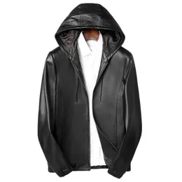 Skórzane męskie kurtki ze sztucznej owczej skóry wiosna i jesienne motocyklowe bluza z kapturem przystojna krótka kurtka płaszcza 230324