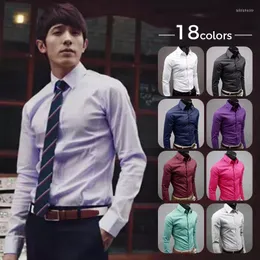 Męskie zwykłe koszule guziki w górę koszulka Slim Fit Bluzka z długimi rękawem Formal Social Business Workwear Suits T-shirts