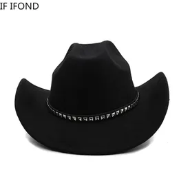 Chapéia de aba larga Captleman Gentleman Western Cowboy Hat para homens Vintage Cap de jazz vintage com couro toca sombrero 230325