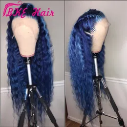 Mode Deep Wave Lace Front Synthetische Wig Celebrity Style 360 ​​Lace Frontal Long Blue Pruik voor zwarte vrouwen vooraf geplukte natuurlijke HAIR3012
