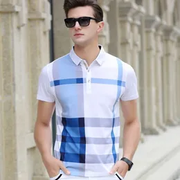 Men's Polos arrival brand clothing polo shirt man cotton short sleeve plaid breathable business casual homme camisa plus size XXXL 230325