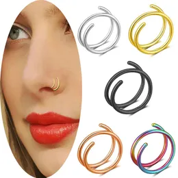 Nose Rings Studs Stainless Steel Double Spiral Hoop Ring Silver Color Set Women Men's Perforation Jewelry 230325