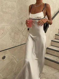 Sukienki na co dzień Wsevypo Chic lato Backless sznurowane chusta długa sukienka kobiety elegancki bez rękawów Spaghetti pasek suknia wieczorowa plaża Vestidos