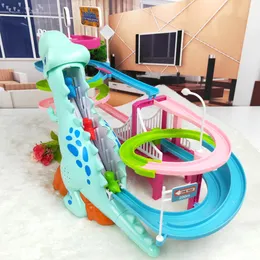 Electric/RC Animals Dinosaur Paradise Suit Pig Toys Climbing Stairs Track Peggy Slide Electric Assembly With Music Colorful 230325