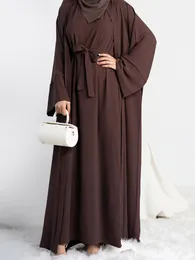 Этническая одежда 2 штука Абайя Кимоно, соответствующий мусульманскому набору Рамадан Абая для женщин Дубай Турция Внутреннее платье хиджаба Африканское исламское одежда Джилбаб 230325