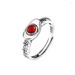 Cluster Rings JZ291 Zfsilver Thai Silver 925 Fashion Elegant Luxury South Red Agate Lucky Moeny Coin Ring for Girl Women Wedding Party Party