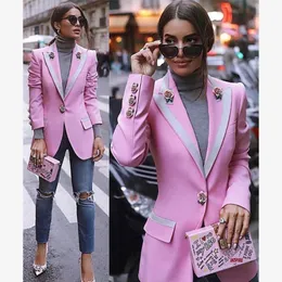 Abiti da donna Blazer HIGH STREET est Fashion 2023 Designer Manica lunga Fodera floreale Bottoni rosa Giacca esterna rosa 230325