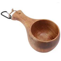 Muggar Nordic Style Wood Cup Traditionell bärbar trälägermugg för hemcampingvandring