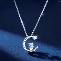 Kedjor koreansk stil plockning stjärnor fullmåne kristall hänge halsband flicka smycken clavicle kedja utsökta födelsedagspresenter