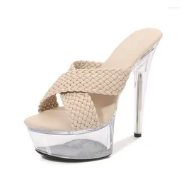 Slippers LTARTA Women Clear Platform Heels Slipper Fashion Nightclub Transparent Thin Heel 13CM 15CM Woven Sandals LFD